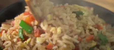 Egg Fried Rice garnished with spring onion, ready to be served.