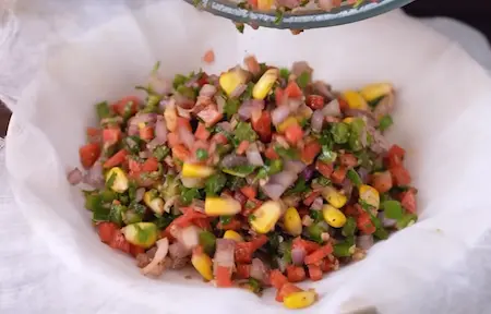 Step 2: preparing and squeezing vegetables for Crispy Dahi Sandwich Recipe