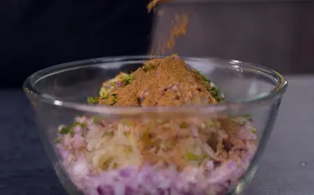 Preparing aloo stuffing for aloo methi paratha recipe