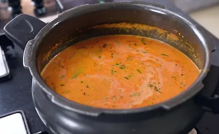 Pressure cooking the Salna to extract full flavour and aroma from the ingredients