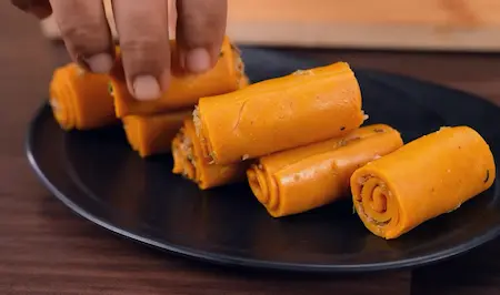 Step 3: assembling stuffed gatta rolls for Gatte Ki Sabji