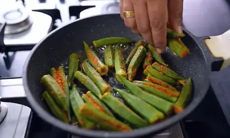Step 3: stuffing bhindi for varan bhaat and masala bhendi recipe