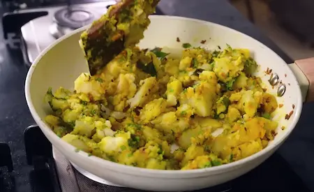Step 2: Making the spicy potato filling for Kat Vada